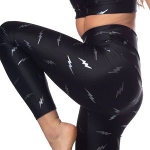 Emily Hsu Shiny Lightening Bolt High Waisted Leggings